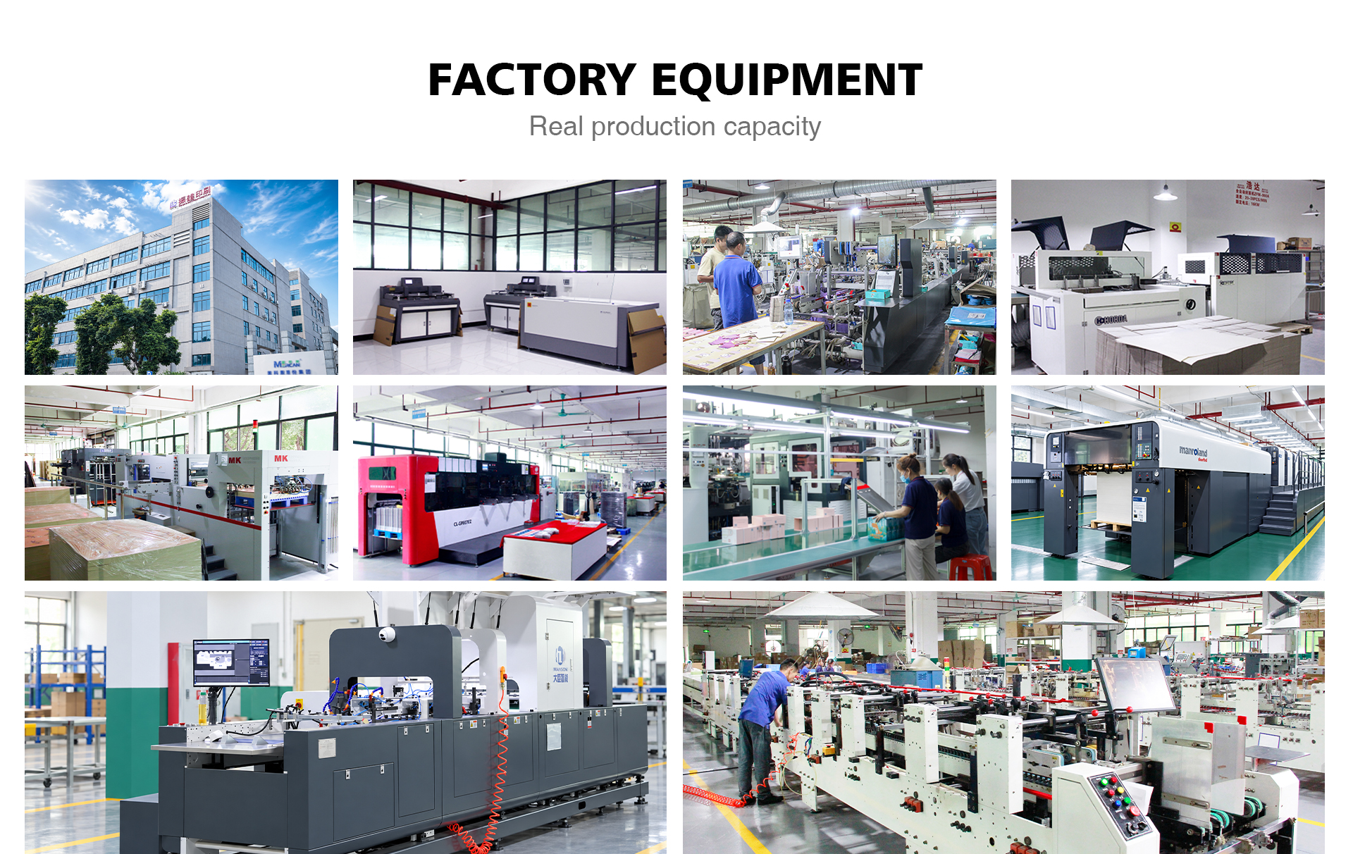 Factory equipment and real production capacity: factory building, printing presses and packaging production lines